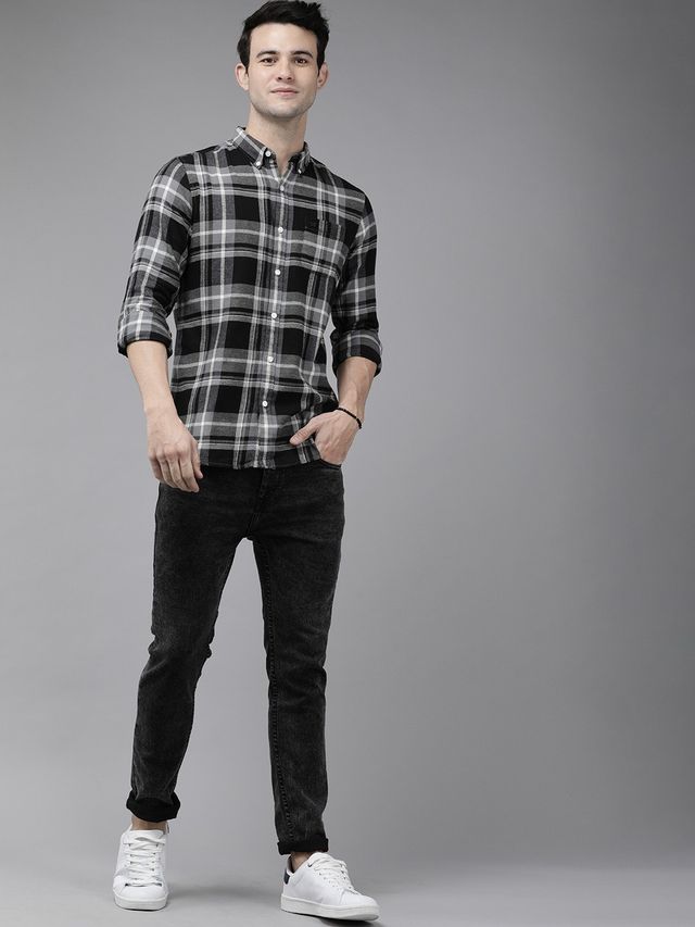 The Bear House Men Slim Fit Checked Shirt - Repos | Grey | M
