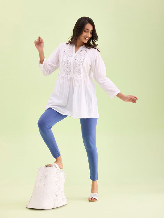 Go Colors Women's Solid Mid Rise Ankle Length Leggings | Jeans Blue - S