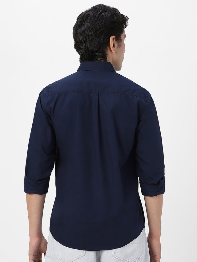 Urbano Fashion Men's Navy Cotton Full Sleeve Regular Fit Casual Solid Shirt-S