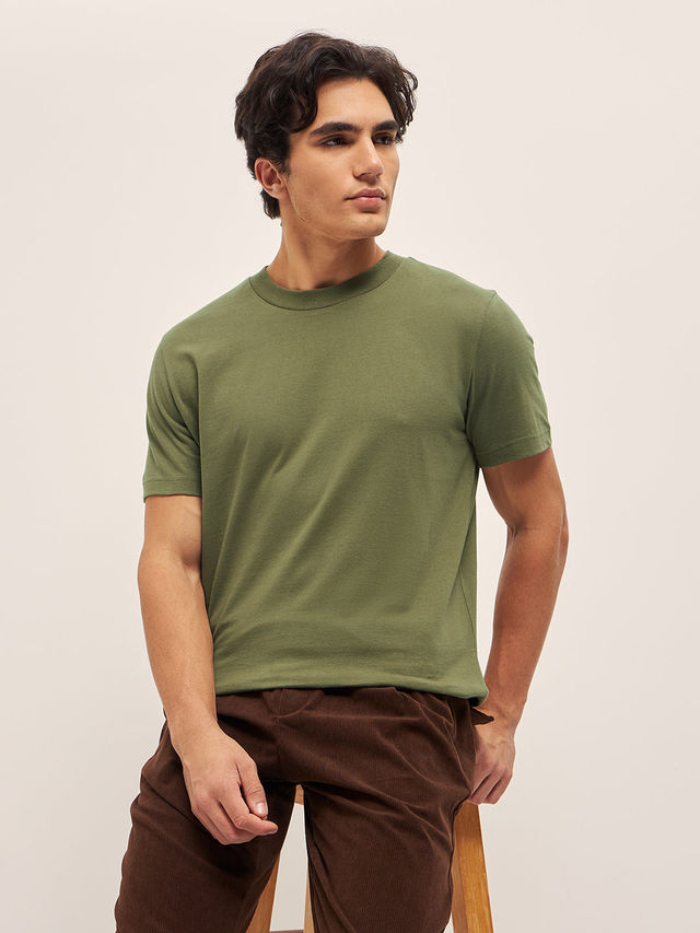 The Bear House Men Relax Fit Solid T-shirt - Poli | Olive | XXL