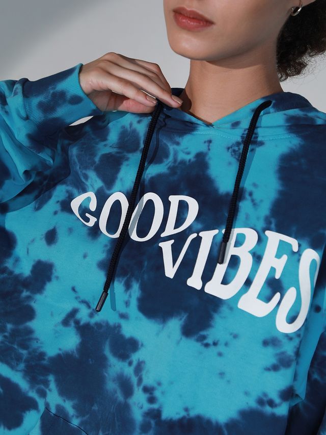 Hubberholme Women's Typography Printed Hooded Long Sleeve Sweatshirt | Blue - S