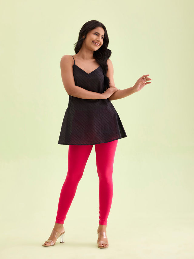 Go Colors Women's Solid Mid Rise Ankle Length Leggings | Young Fuchsia - XL