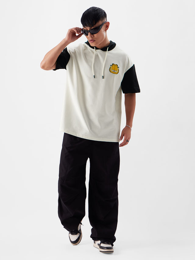 The Souled Store Men's Oversized Garfield- Guarding Me | Hooded T-shirts | MulticolorL