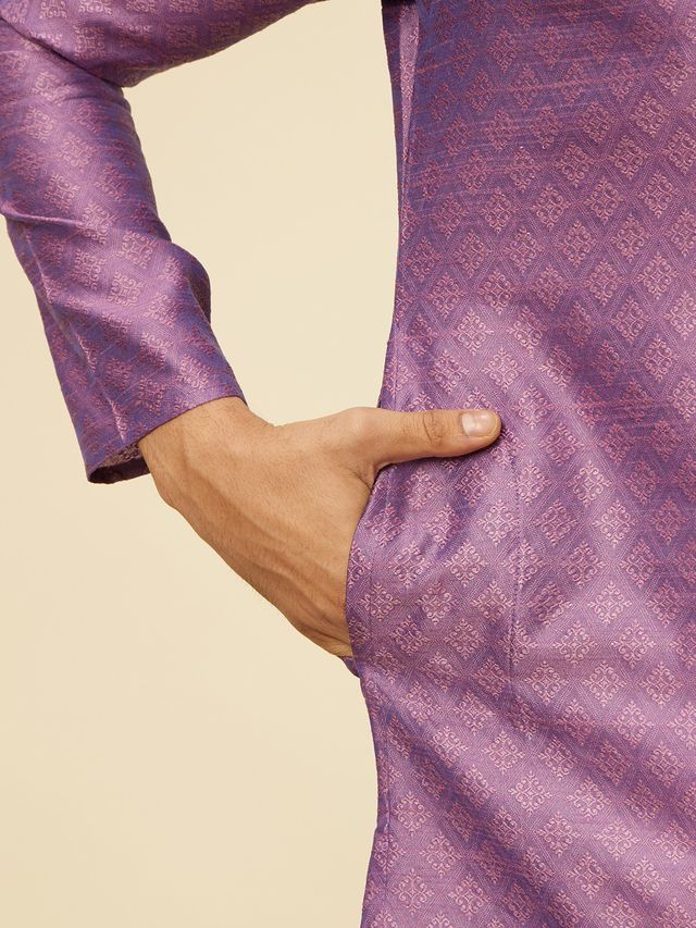 Manyavar Purple Art Silk Embroidery Self Texture Kurta Set | XXL