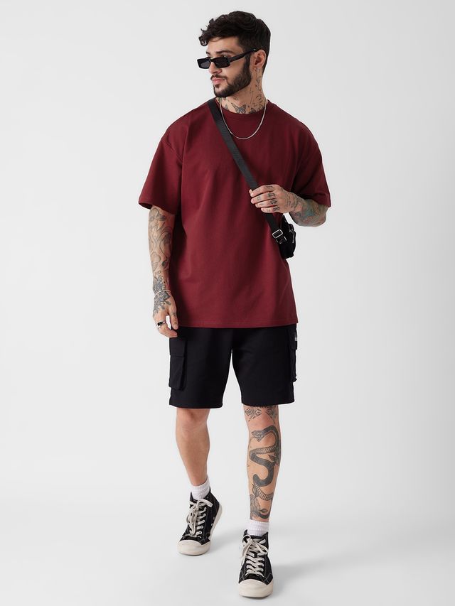 The Souled Store Men's Solids Superhero Red Oversized T-shirt | Red - 2XL