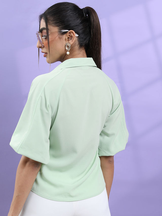 Tokyo Talkies Women's Solid Casual Top | Green - XL
