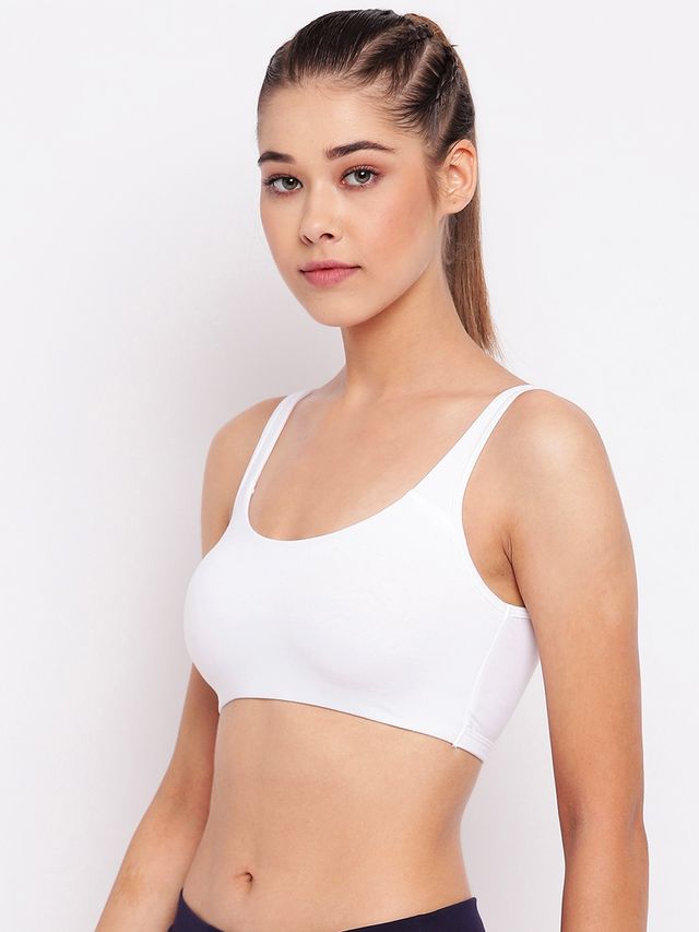 Enamor Women's SB06 Cotton Lounge Sports Bra | High Coverage | Non Padded | Wirefree | White | L