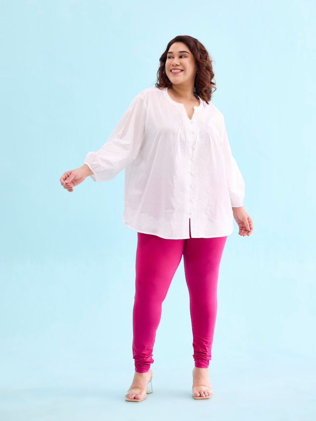Go Colors Women's Solid Mid Rise Churidar | Dark Rose - L