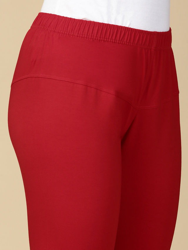 Pynk Women s Ultra Soft 360  Stretch Premium Cotton Churidar Leggings | Red | Free Size