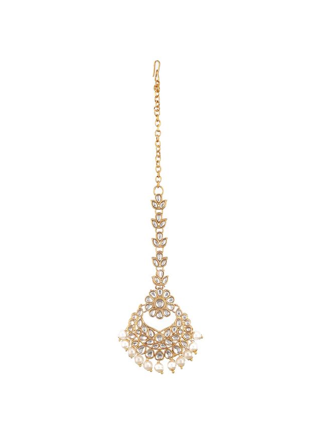 Aatmana Women Gold-Plated Kundan Studded Maang Tikka Head Jewellery