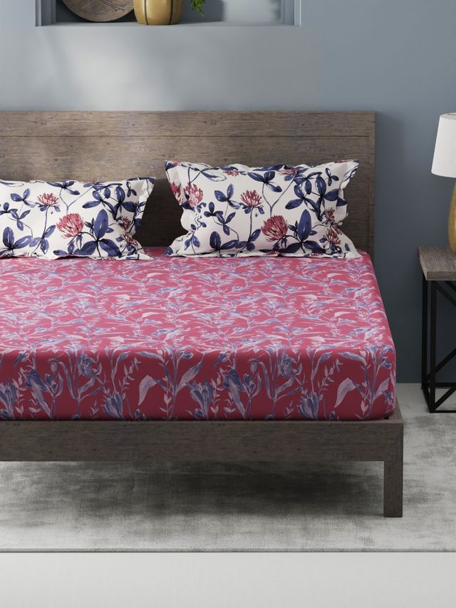 Kopa Bamboo Micro Fitted King Bedsheet 3pc Set with 2 Pillow Covers Floral Rose/Blue