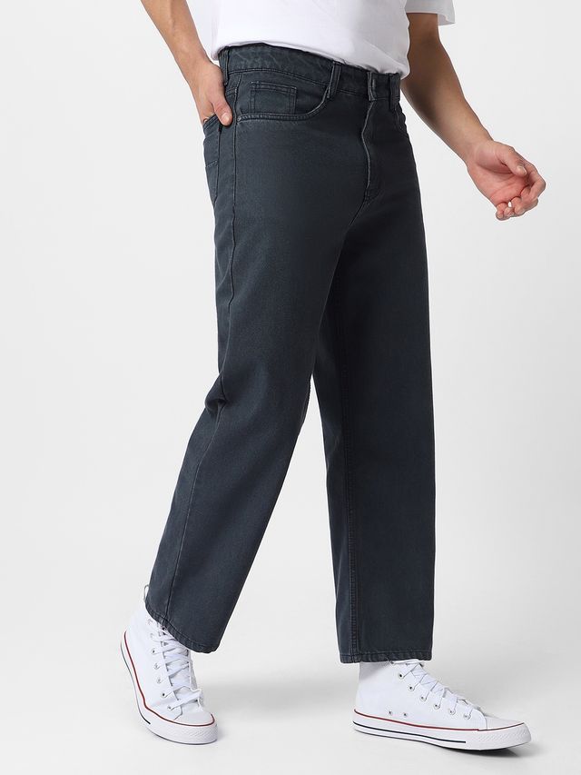Urbano Fashion Men's Grey Loose Baggy Fit Washed Jeans Non-Stretchable-28