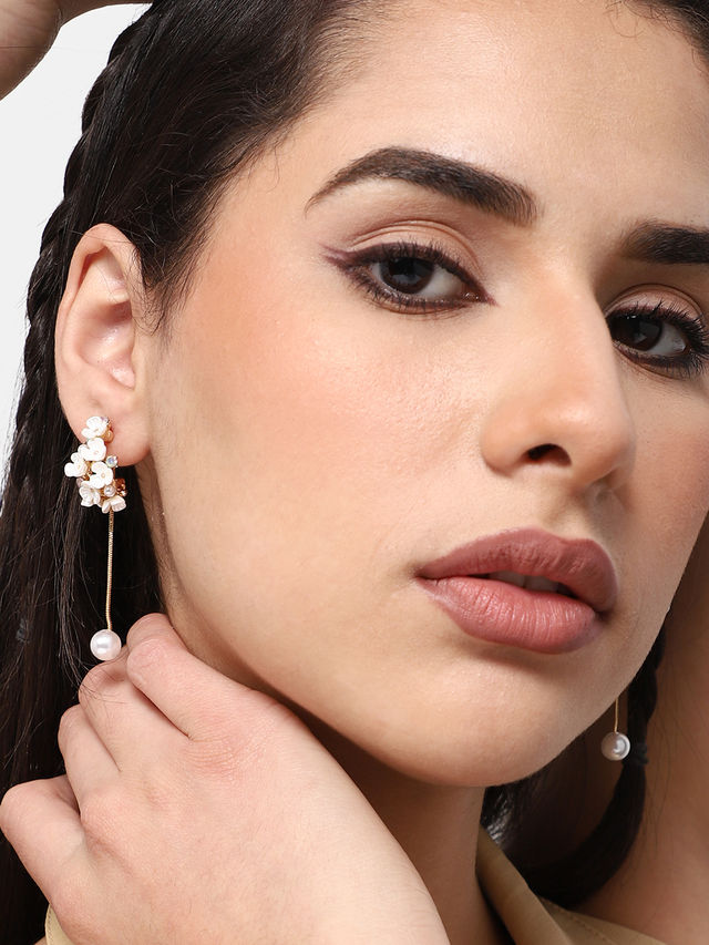 Sohi White Gold-Plated Contemporary Drop Earrings