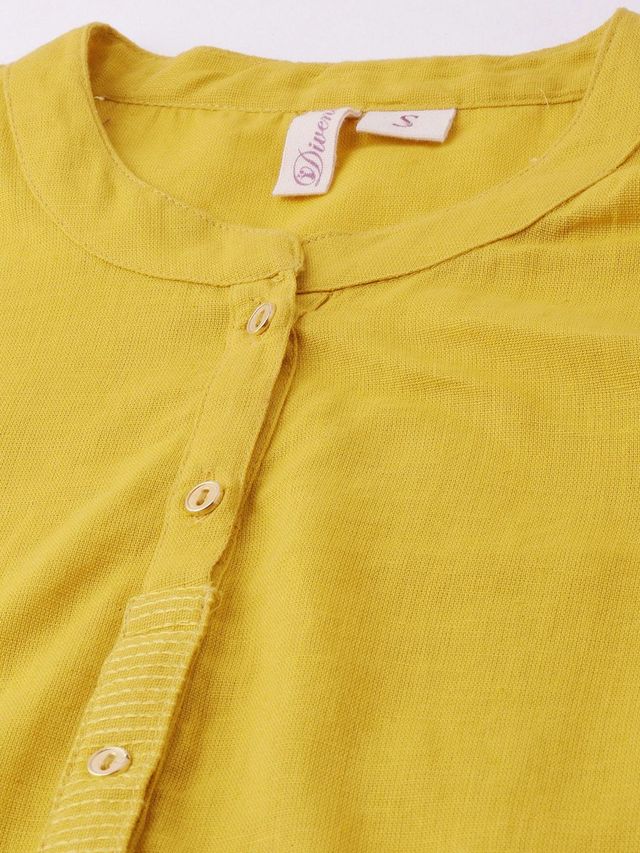 Divena women's Yellow Solid Straight Roll up Sleeve Kurti DK0565 | XL