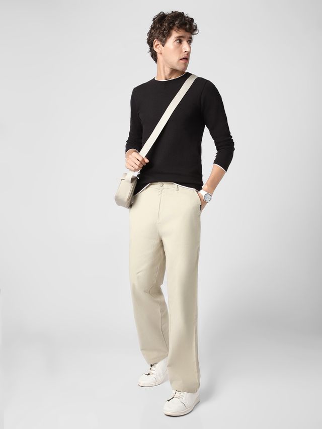 Urbano Fashion Men's Light Grey Loose Baggy Fit Solid Chino Trousers Non-Stretchable-32