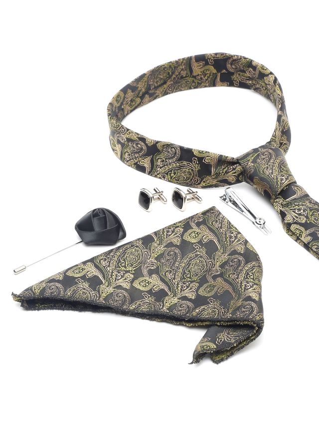 Louis Stitch Men's Floral Silk Necktie Set | Green - One Size