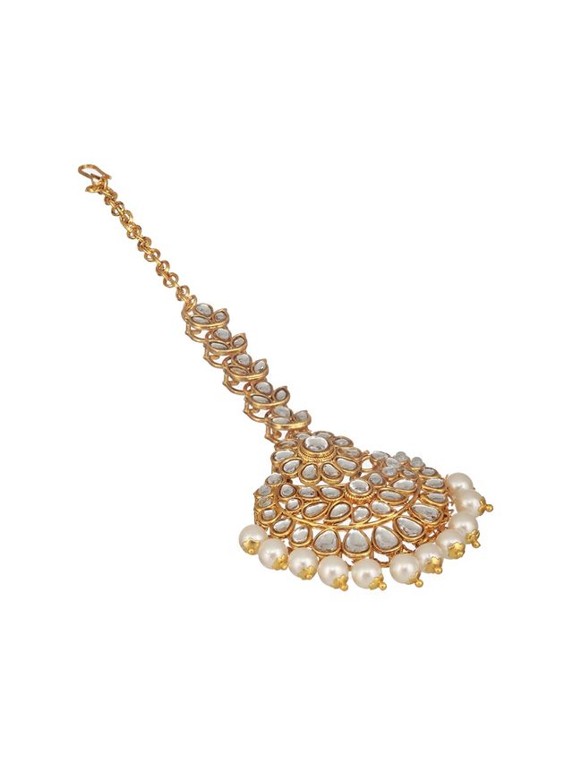 Aatmana Women Gold-Plated Kundan Studded Maang Tikka Head Jewellery