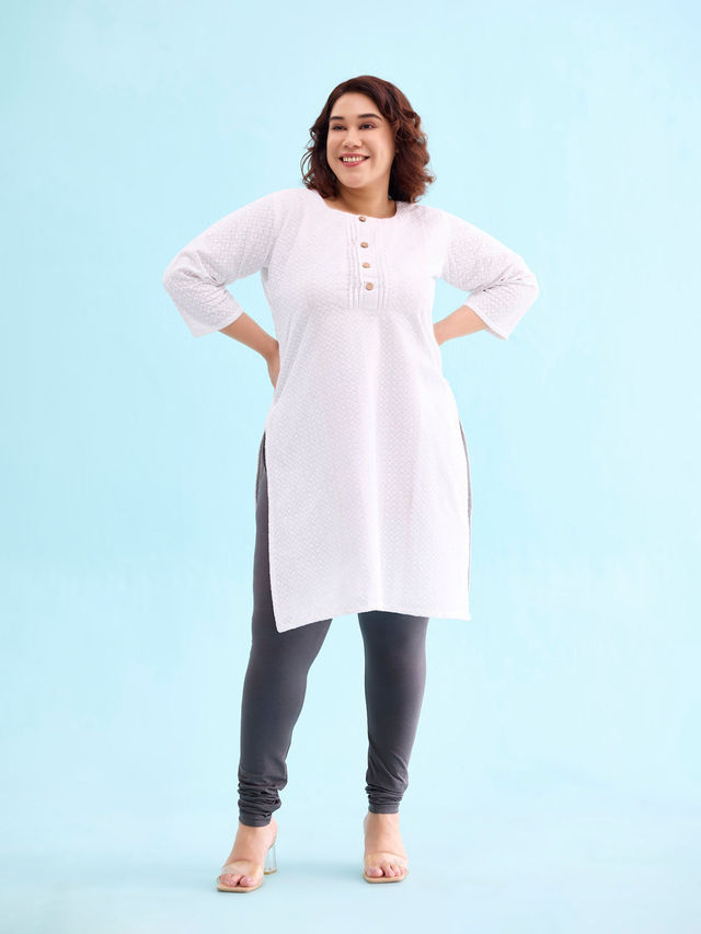 Go Colors Women's Solid Mid Rise Churidar | Silver Grey - L