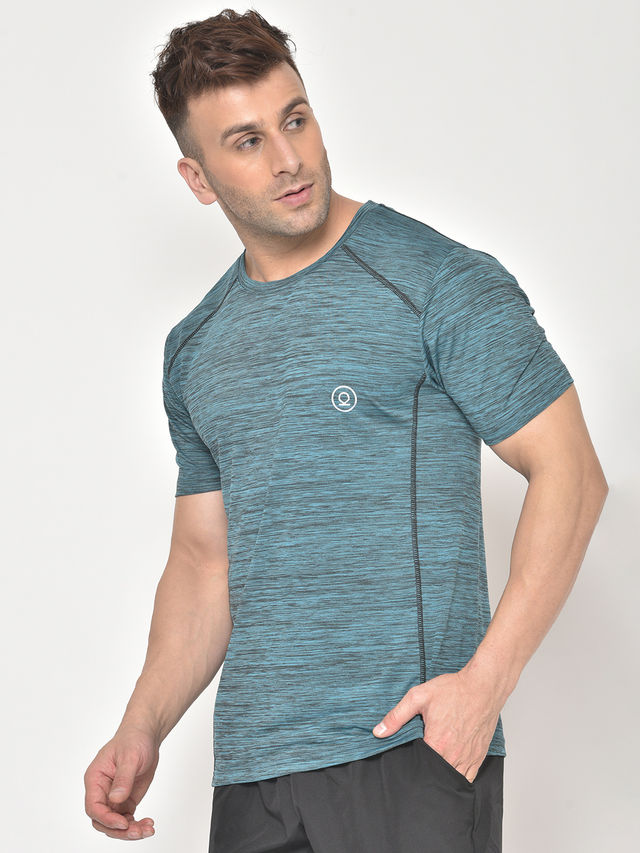 Chkokko Men's Round Neck Regular Fit Half Sleeves Gym T-shirt | Seagreen - L