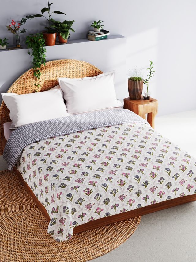 Bianca Extremely Soft 100% Muslin Cotton Dohar Pure Cotton Double Size | Mezzo Floral-Grey/Multi