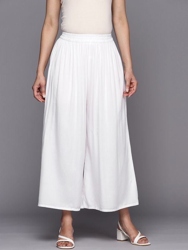 Libas Women White Soild Palazzos - Pl1452M