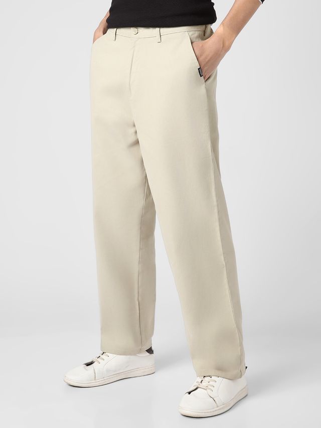 Urbano Fashion Men's Light Grey Loose Baggy Fit Solid Chino Trousers Non-Stretchable-32