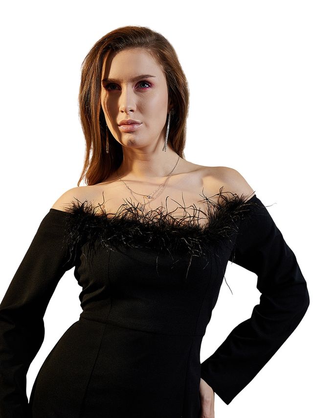 Athena Women's Off-Shoulder Embellished Sheath Midi Dress | Black - XL