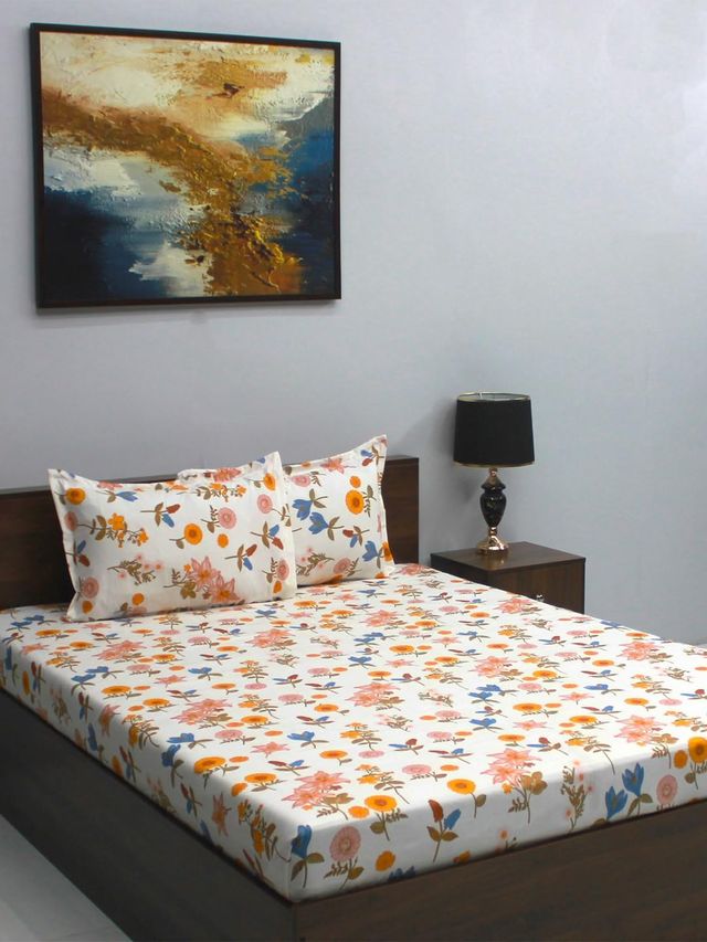 Bombay Dyeing Mimosa 164 Tc Double Size Bedsheet With 2 Pillow Covers - Assorted Design and Color 