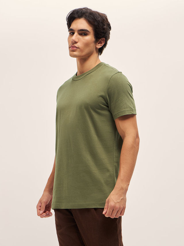 The Bear House Men Relax Fit Solid T-shirt - Poli | Olive | XXL