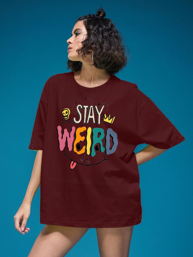 Smartees Womens Oversize Printed T-shirt | WW - 2031 | Maroon - M