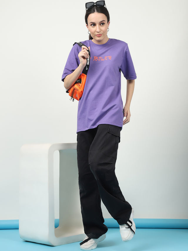Rigo Women Terry Oversized Printed T-shirt | Purple - XL