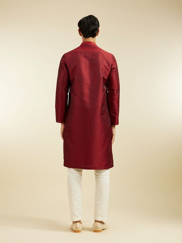 Diwas By Manyavar Maroon Art Silk Self Design Kurta Set | M