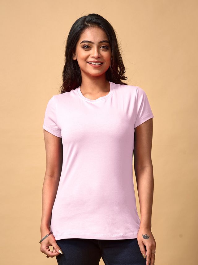 Lyra Women's T-shirt Round Neck Half Sleeve | Baby Pink - M