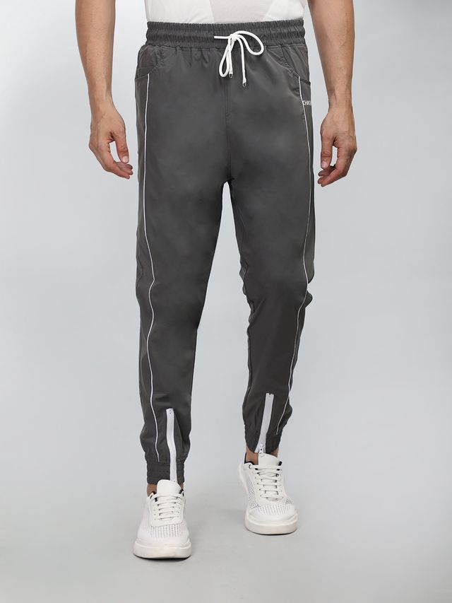 Chkokko Men Sports Track Pant Gym Workout Lower With Pocket Dark Grey White - XL