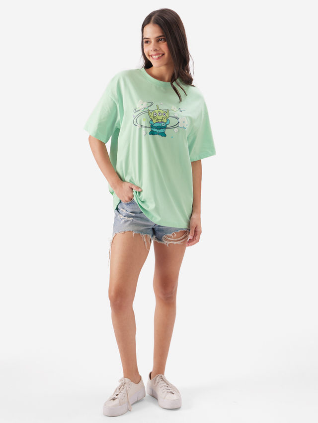The Souled Store Women's Pixar Monster Inc. Oversized T-shirt | Green - XS