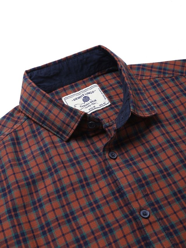 Dennis Lingo Men's Checkered Slim Fit Casual Shirt | Khaki | XL