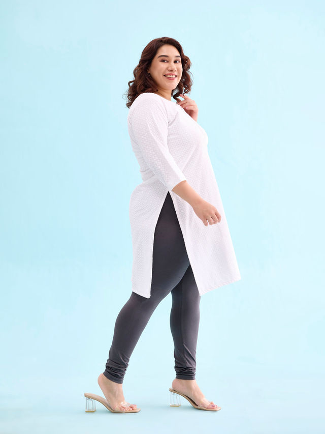 Go Colors Women's Solid Mid Rise Churidar | Silver Grey - L
