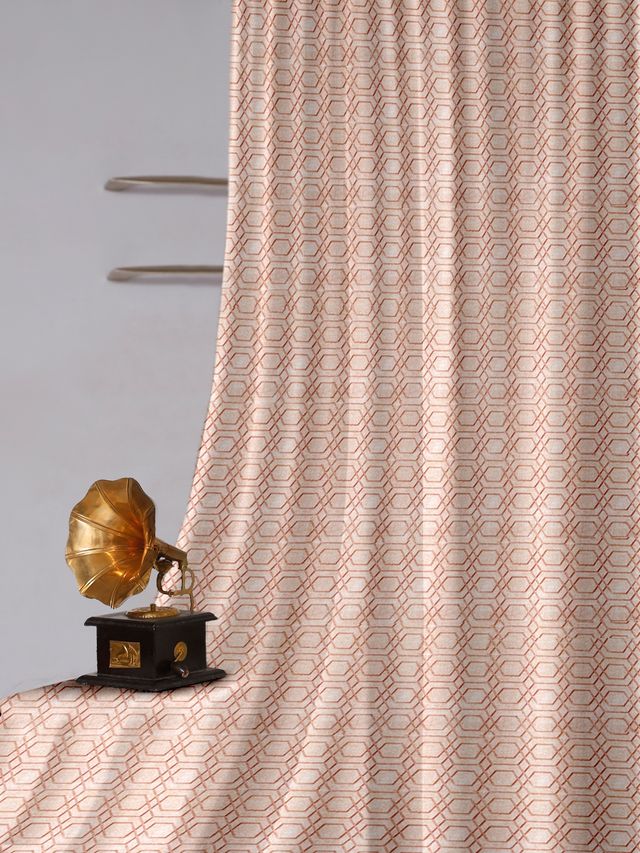 Cortina Polyster Printed Door Curtain 7Ft - Peach 2 pcs