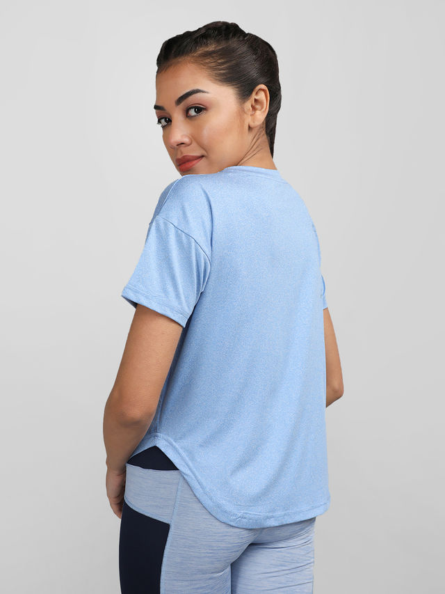 Chkokko Women's Round Neck Dry Fit Gym Sports Printed T-shirt | Self Blue - L
