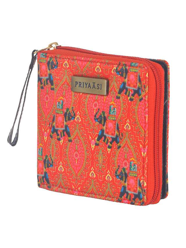 Priyaasi Women's Animal Print Fabric Wallets | Red - One Size