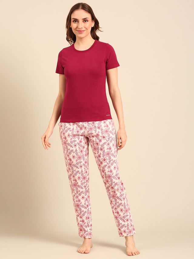 Pepe Jeans Women's Premium Sleep Set Maroon Floral - L