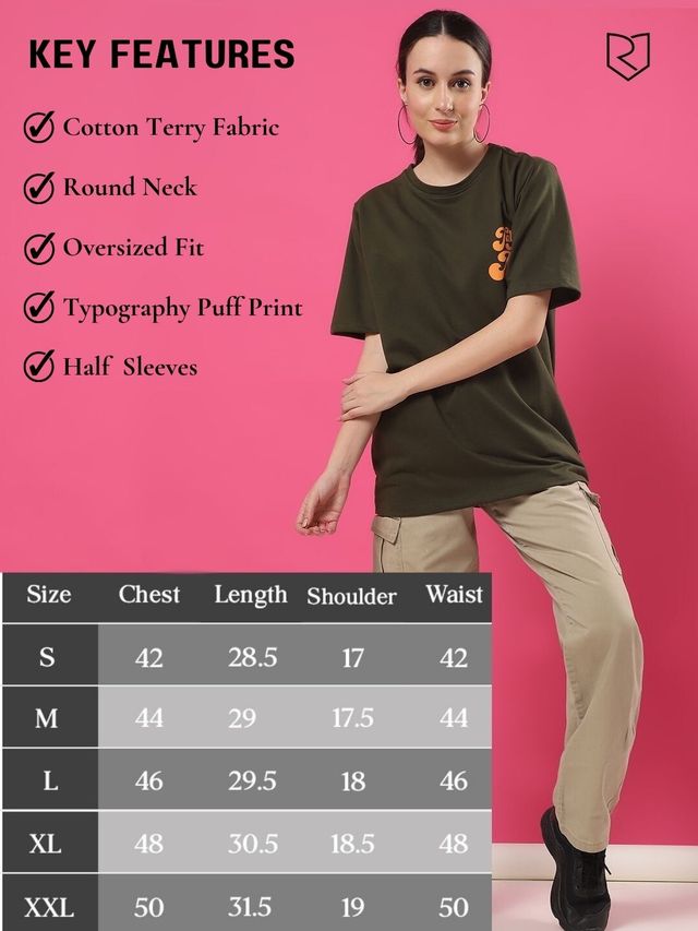 Rigo Women Terry Oversized Back T-shirt | Army Green - M