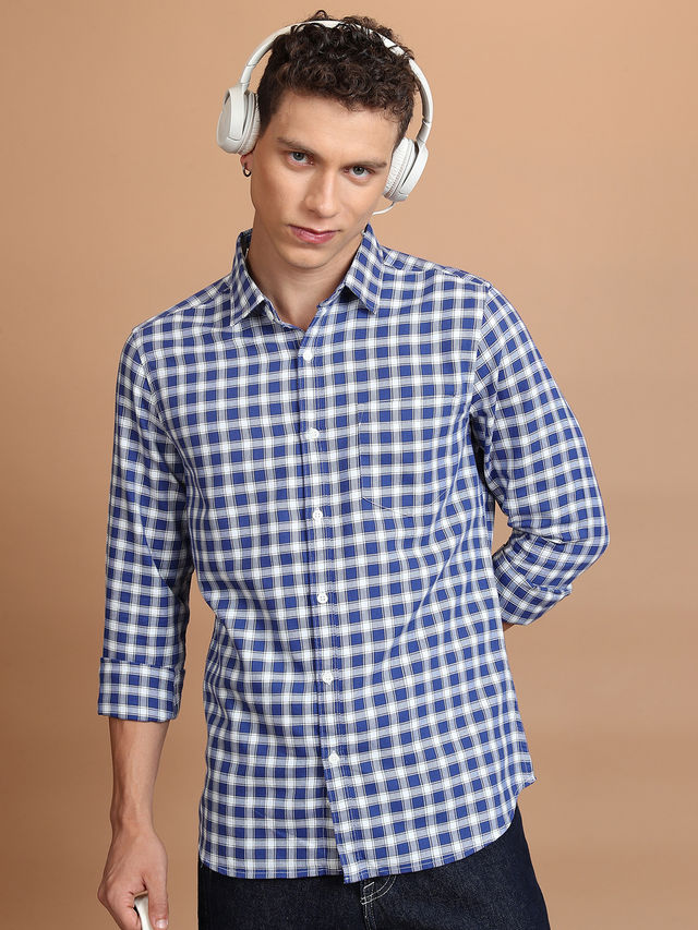 Ketch Men Blue Slim Fit Checked Casual Shirt | Blue - S