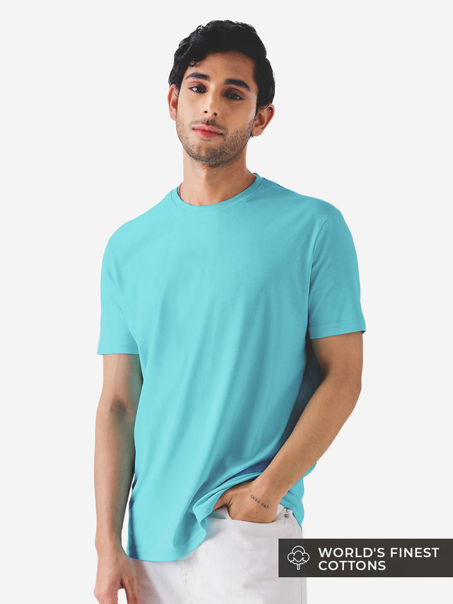 The Souled Store Men's Regular Supima- Airy Blue Supima T-shirts | L
