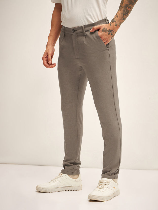 The Bear House Men 4 Way Stretch Solid Formal Trouser - Ferna | Beige | 38