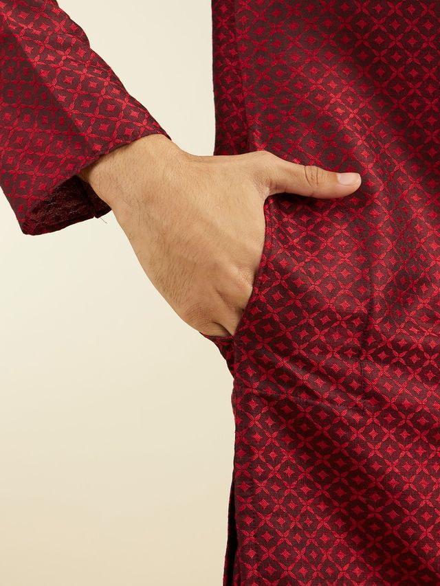 Diwas By Manyavar Maroon Art Silk Self Design Kurta Set | M