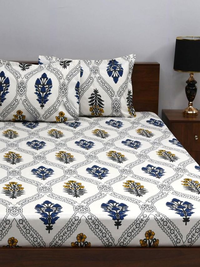 Bombay Dyeing Mimosa 164 Tc Double Size Bedsheet With 2 Pillow Covers - White