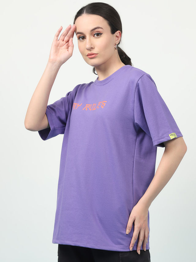 Rigo Women Terry Oversized Printed T-shirt | Purple - XL