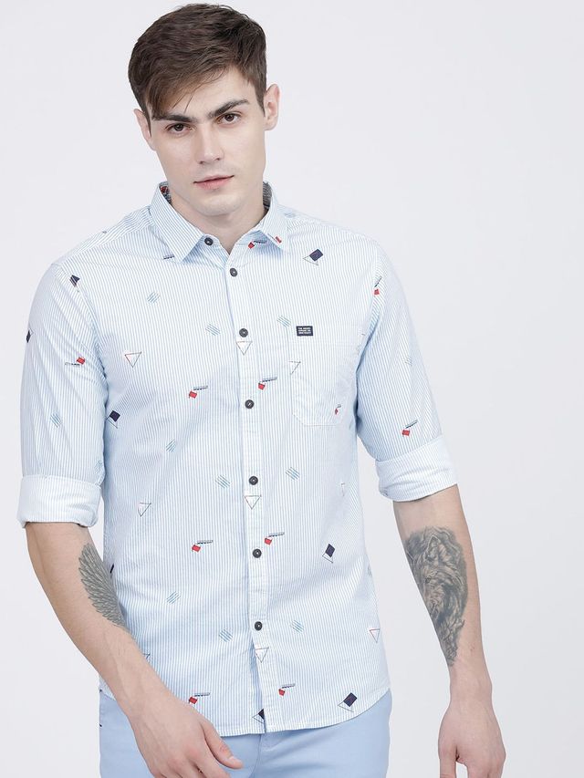 The Indian Garage Co Men's Slim Fit Striped Casual Shirt | Blue - XL