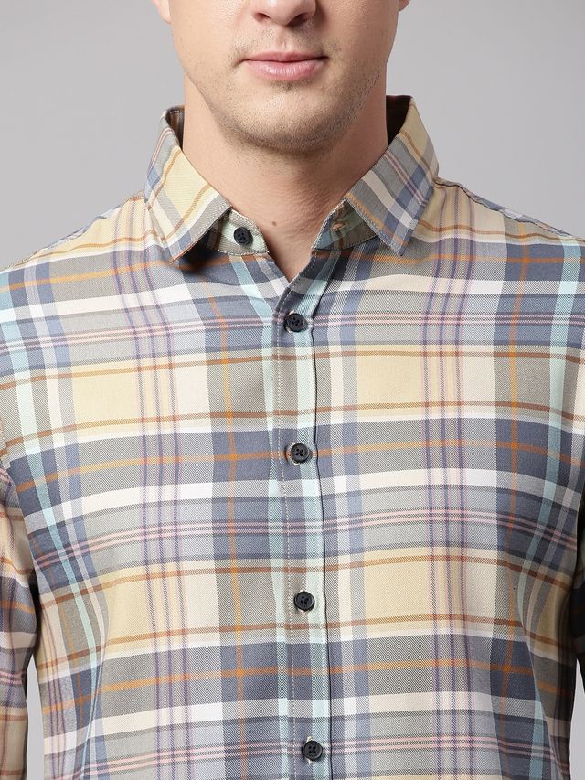 Dennis Lingo Men's Slim Fit Polycotton Casual Shirt | Orange | S
